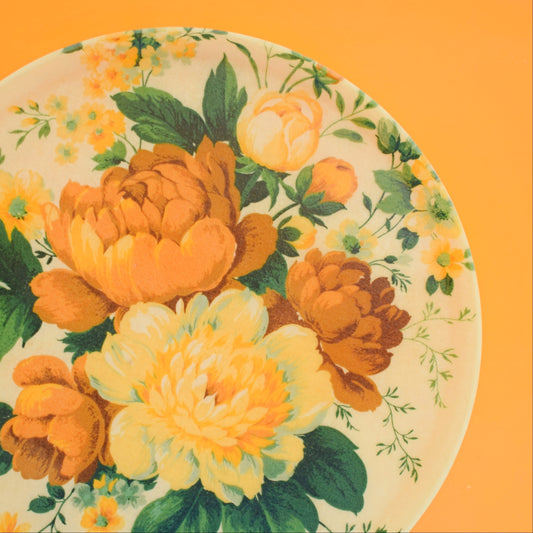 Vintage 1960s Fibreglass Tray- Yellow Flowers