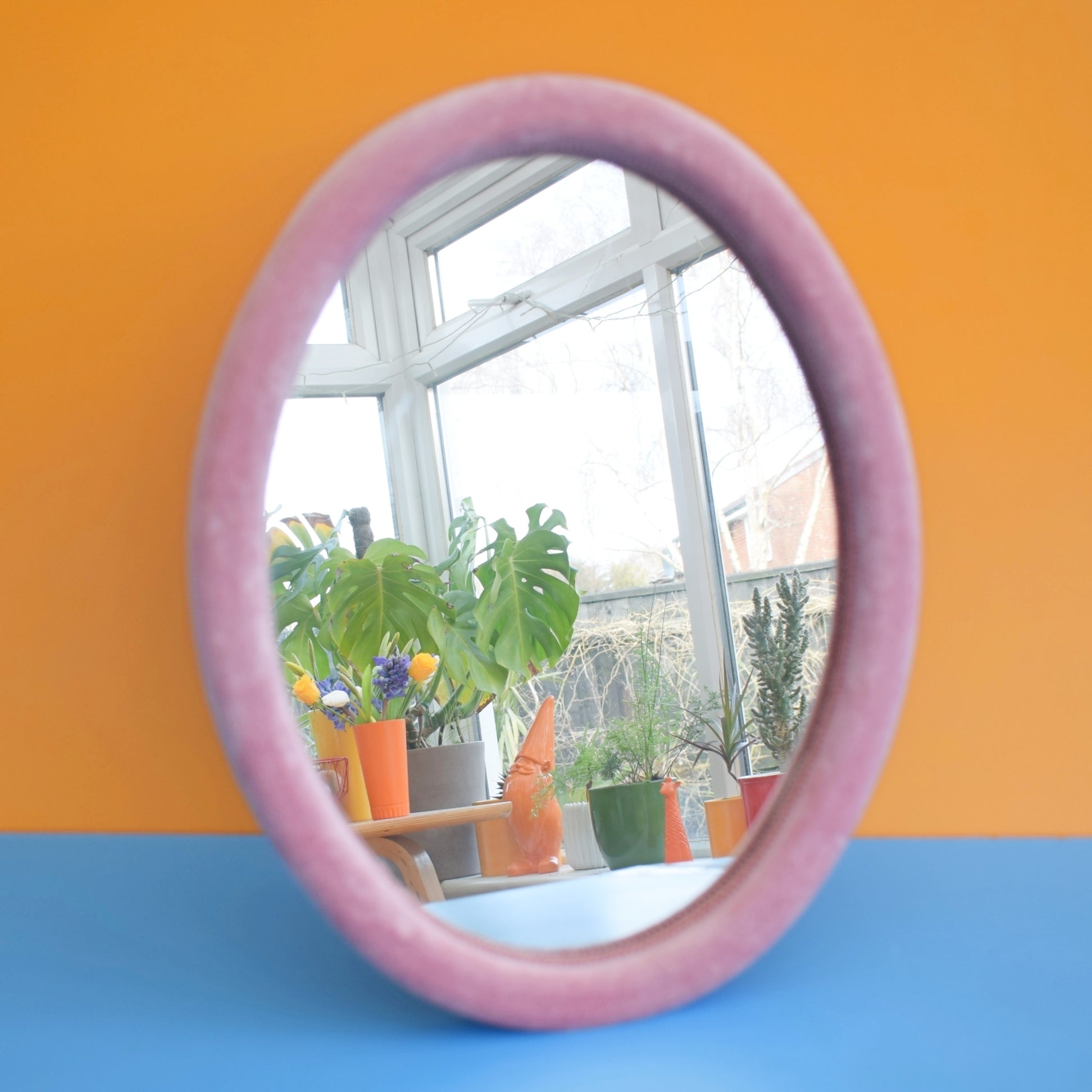 Vintage 1960s Velvet Mirror - Rose Pink . by Vintage