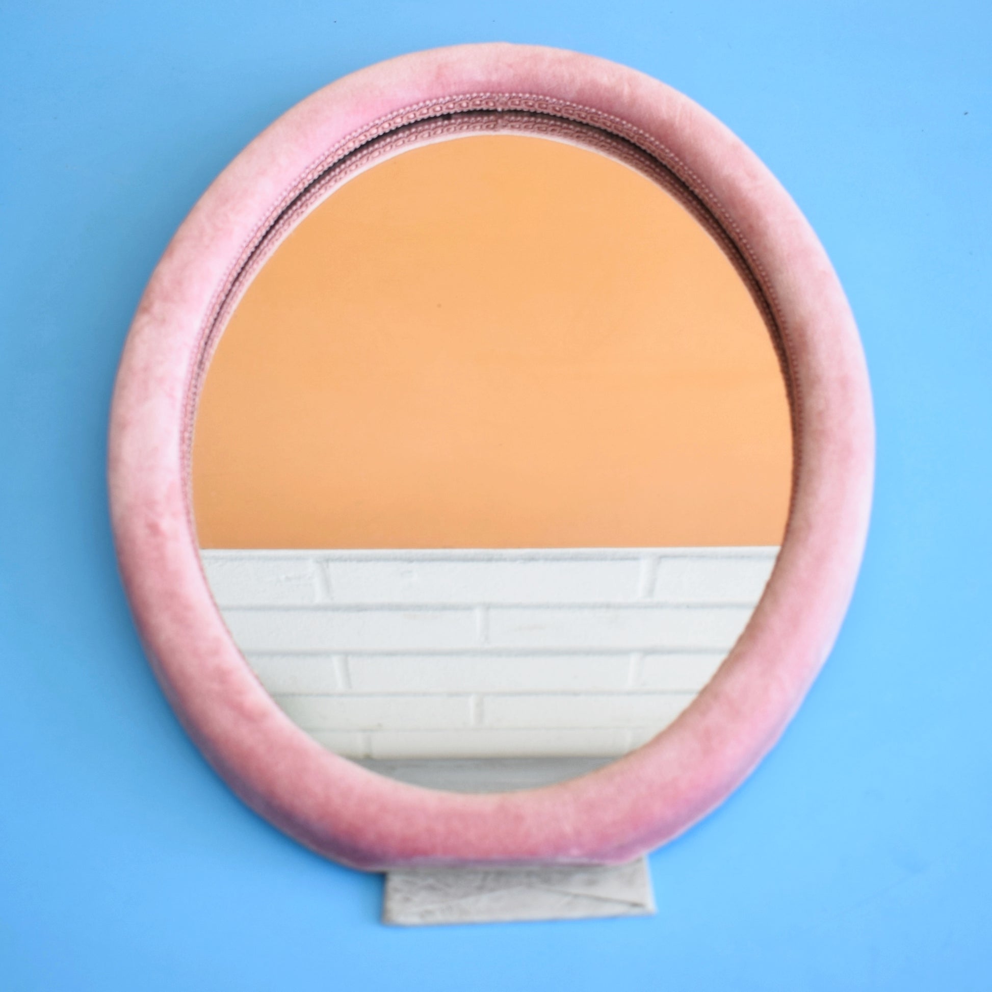 Vintage 1960s Velvet Mirror - Rose Pink . by Vintage