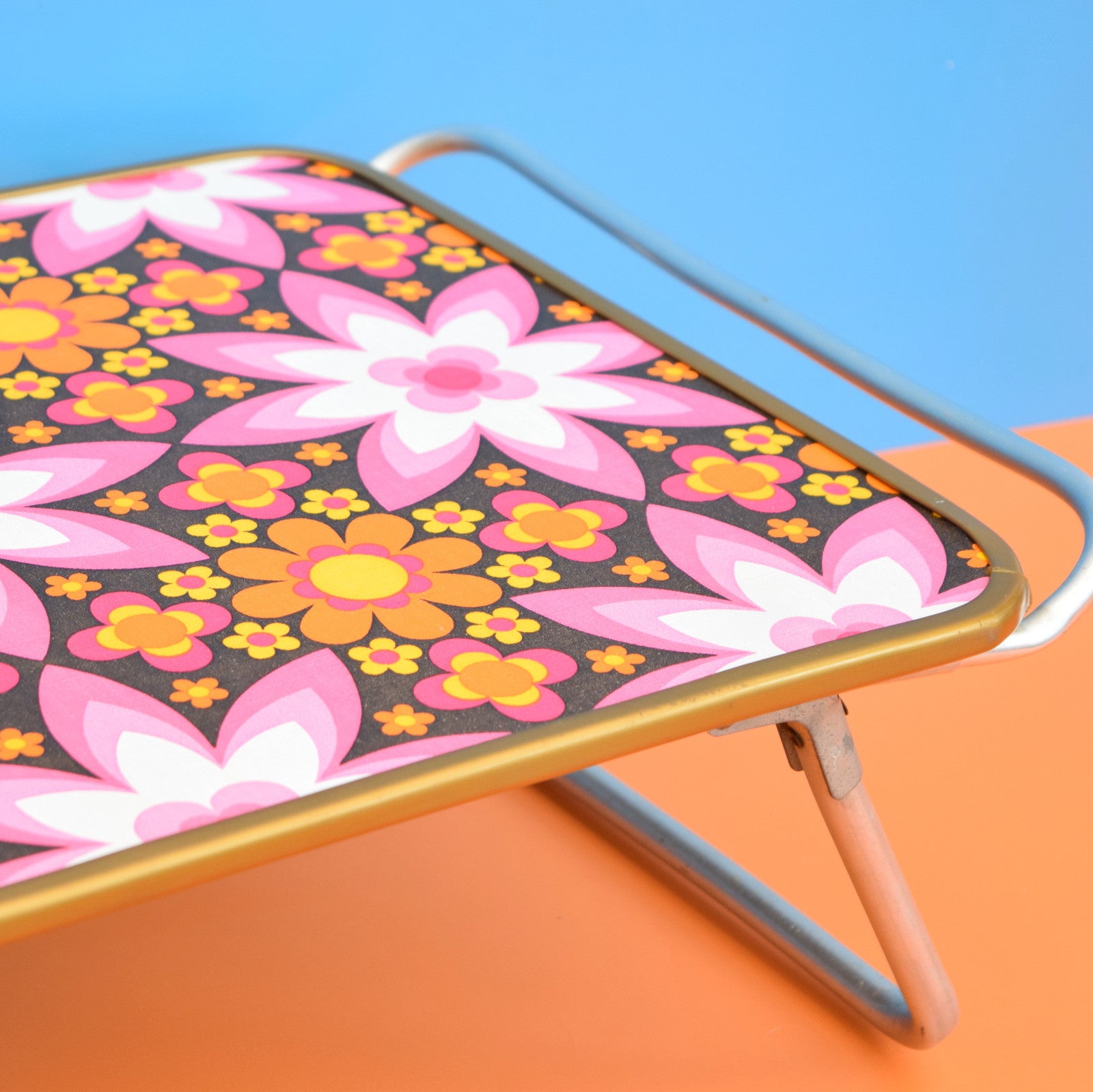 Vintage 1960s Folding Low Garden / Lap / Craft Table - Flower Power Design