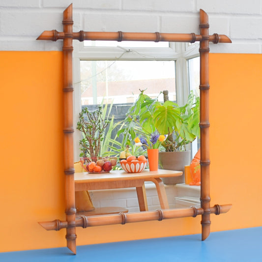Vintage 1970s Bamboo Effect Wooden Mirror by Vintage