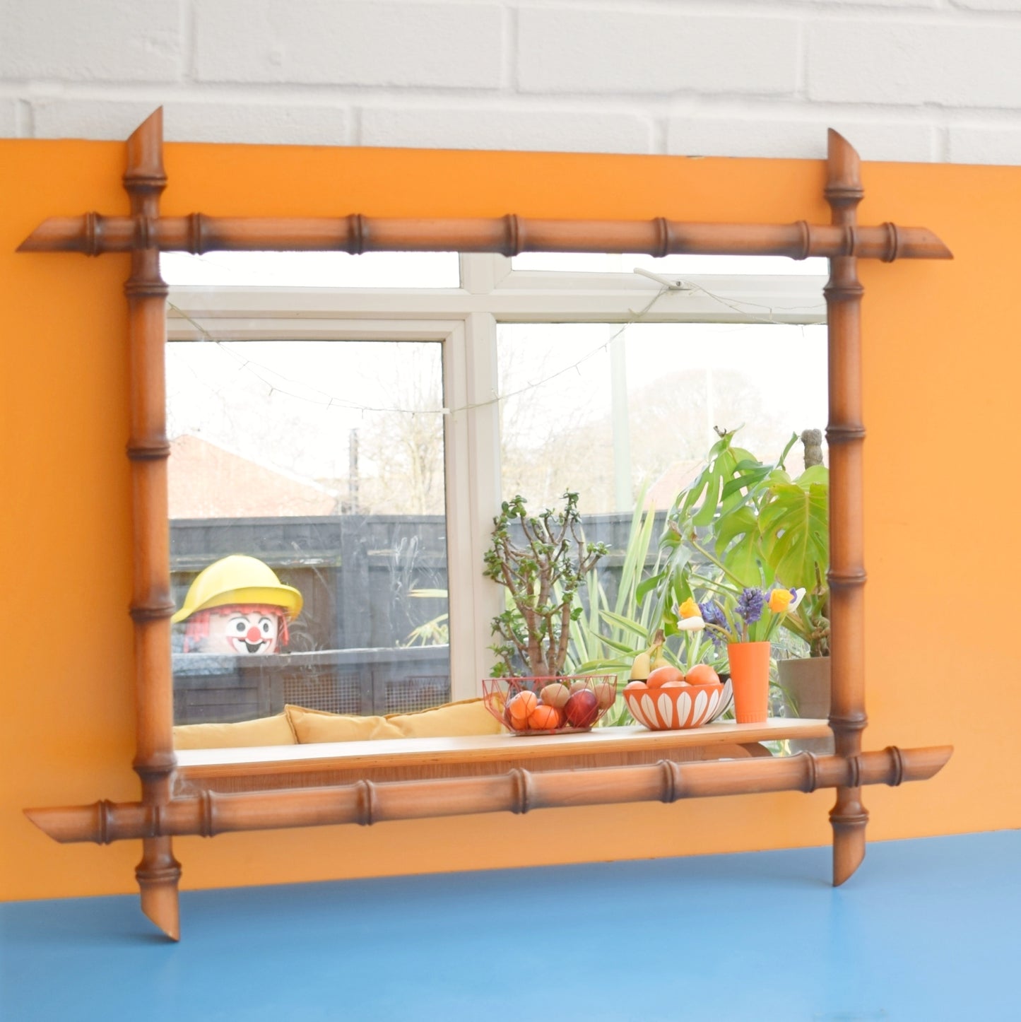 Vintage 1970s Bamboo Effect Wooden Mirror