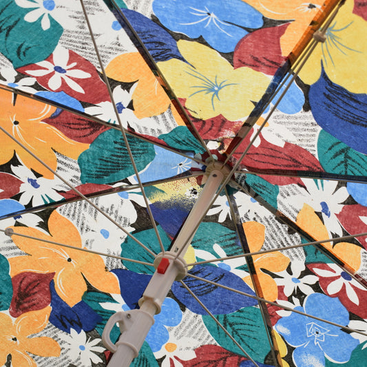 Vintage 1990s Parasol - Flowers - Maroon / Teal by Vintage