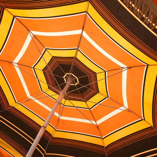 Vintage 1970s Parasol - Stripes- Orange by Vintage