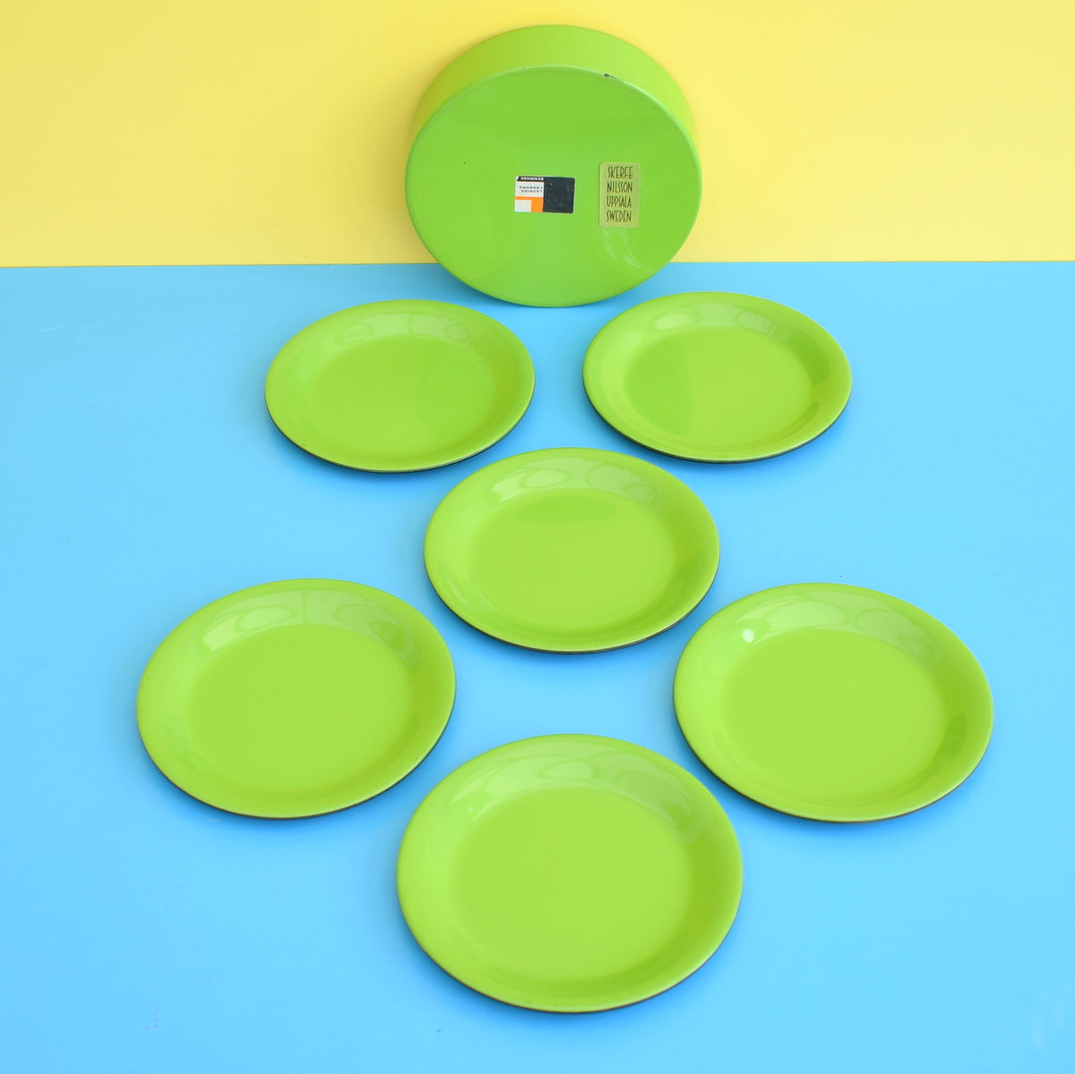 Vintage 1970s Laurids Lonborg Lacquered Coaster Set - Green