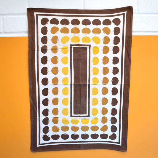Vintage 1960s Tea Towel - Apples - Yellow / Brown by Vintage