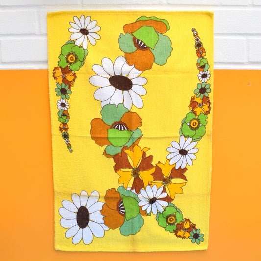Vintage 1960s Tea Towel - Flower Power - Yellow / Brown / Green by Vintage