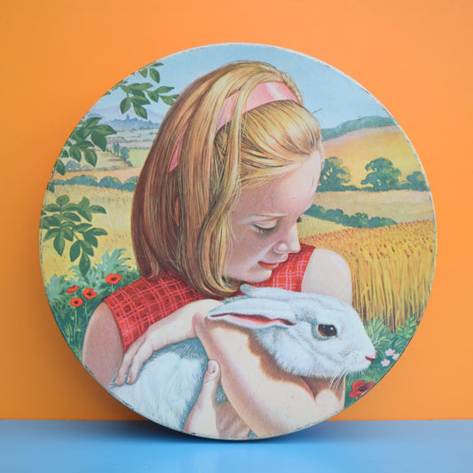 Vintage 1960s Round Biscuit Tin - Rabbit