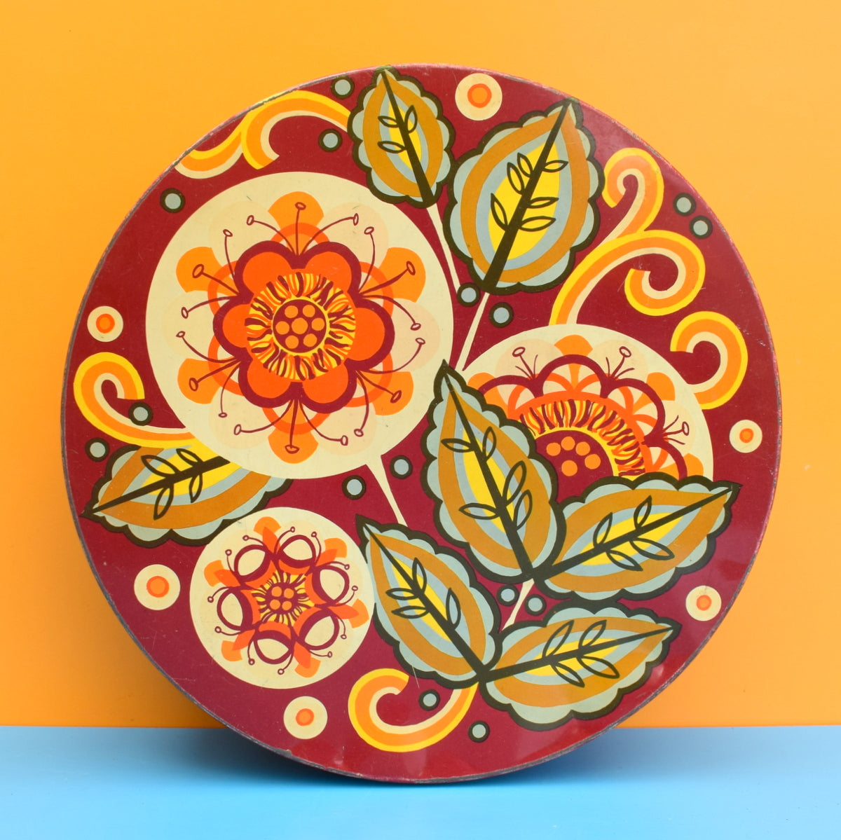 Vintage 1970s Large Metal Biscuit / Cake Tin - Flower Power by Vintage