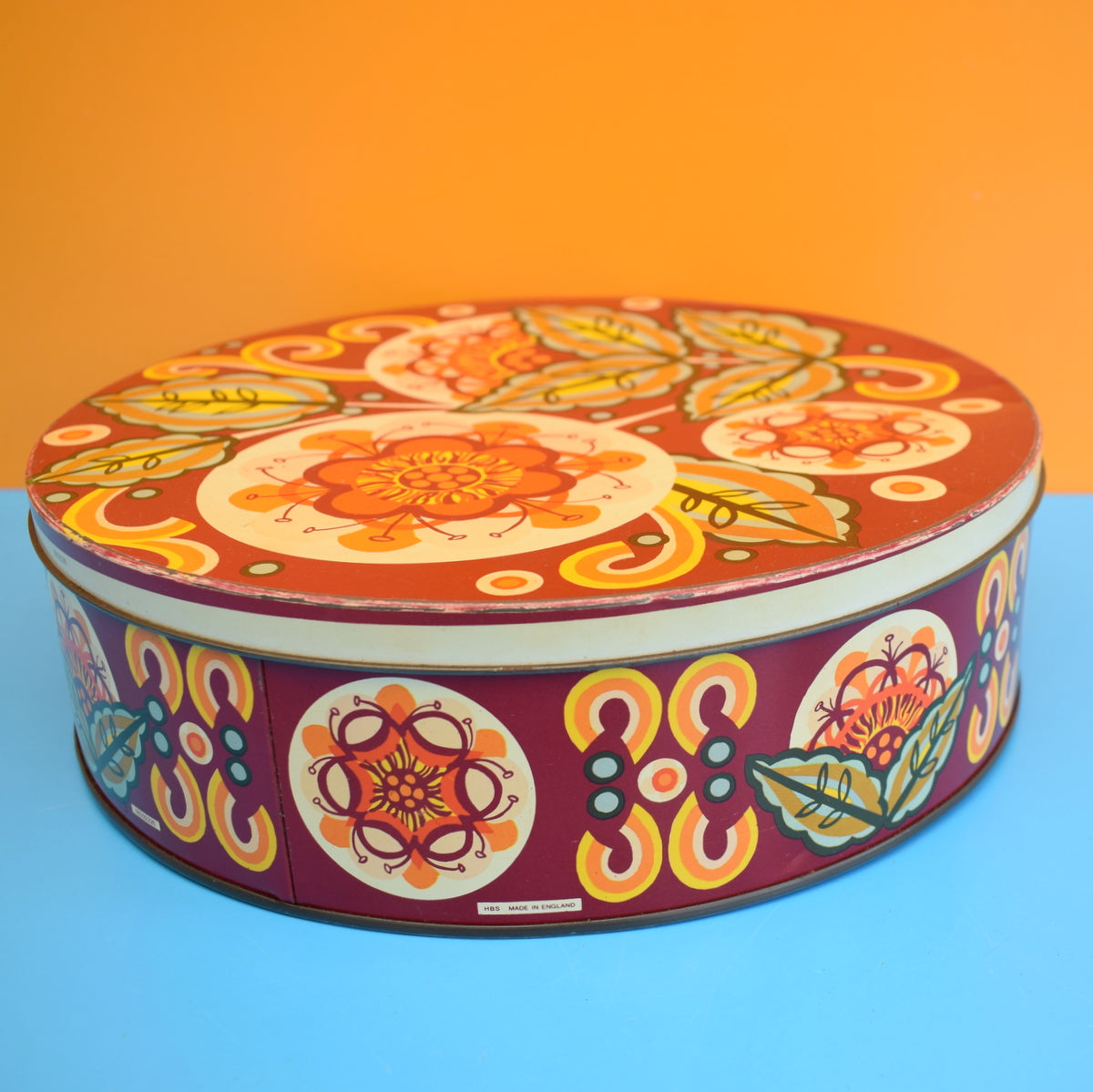 Vintage 1970s Large Metal Biscuit / Cake Tin - Flower Power by Vintage