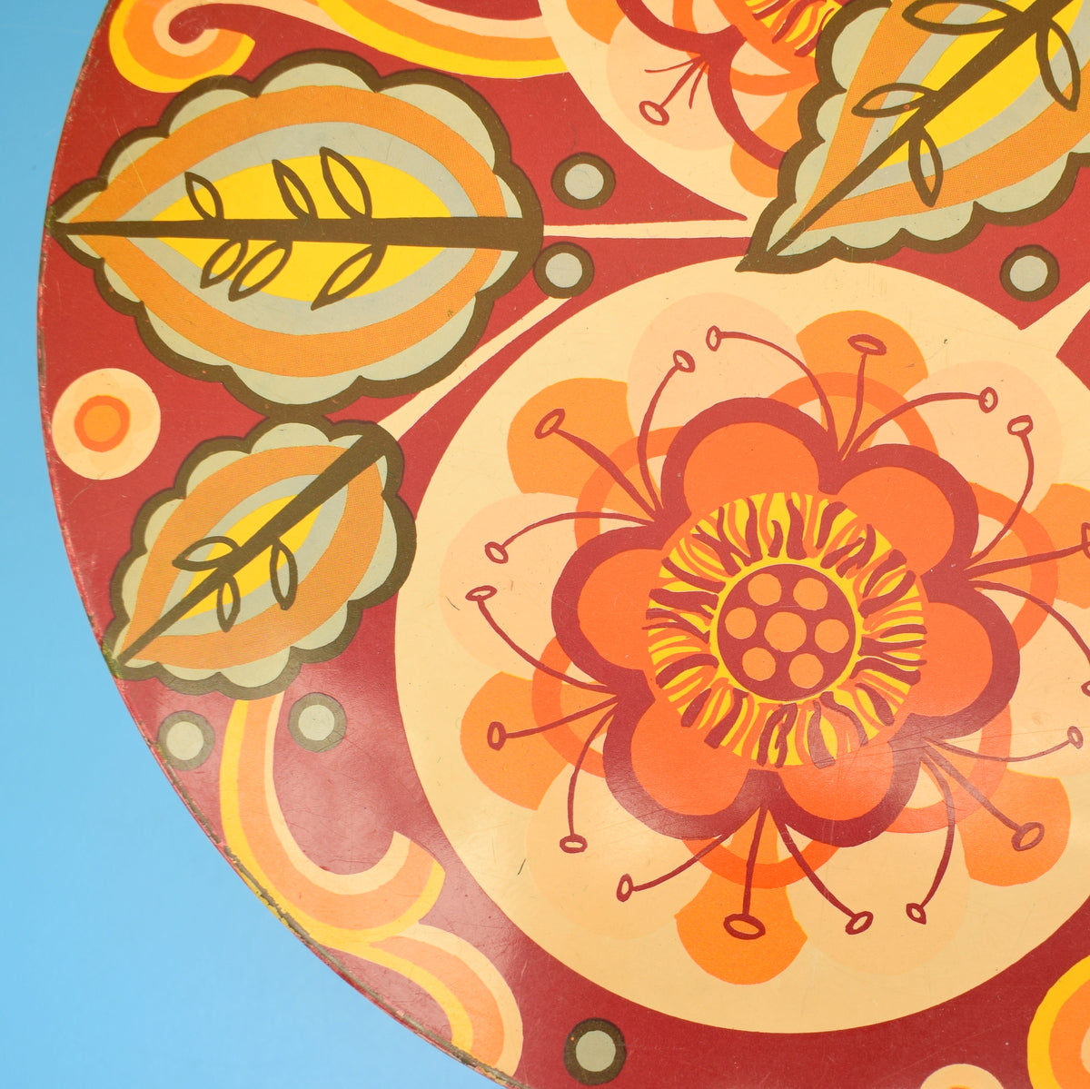 Vintage 1970s Large Metal Biscuit / Cake Tin - Flower Power by Vintage