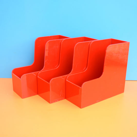 Vintage 1970s Acrylic Desk Filing Holders - Made In Finland - Bright Red