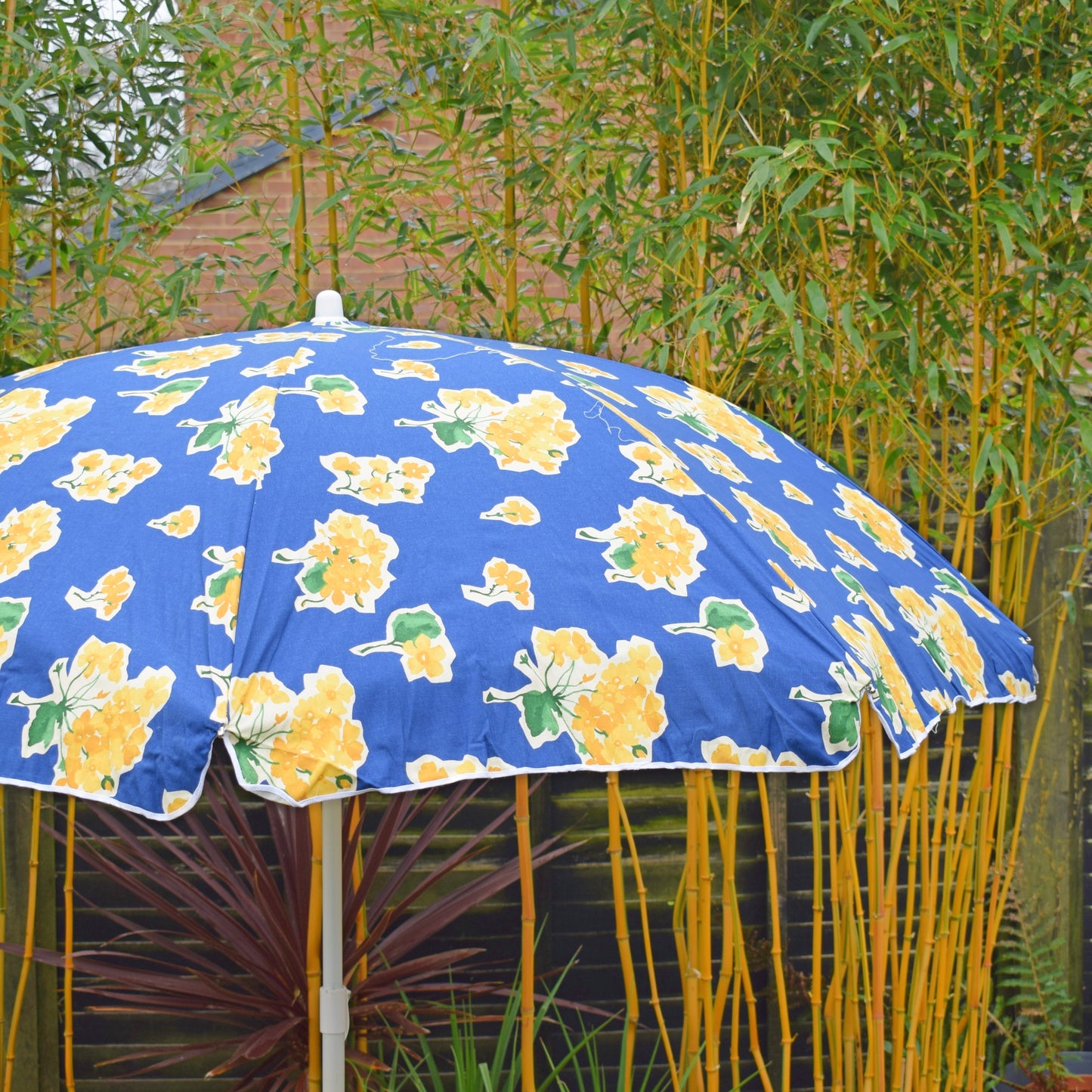 Vintage 1980s Garden Parasol - Blue / Yellow