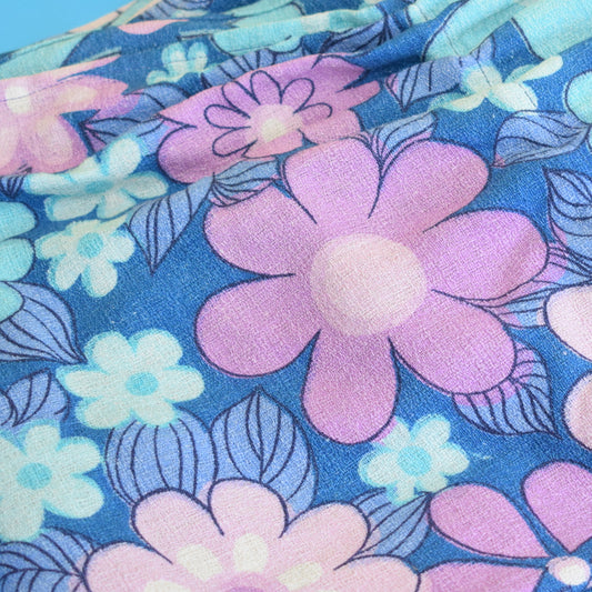 Vintage 1960s Curtains - Flower Power Barkcloth - Purple & Blue