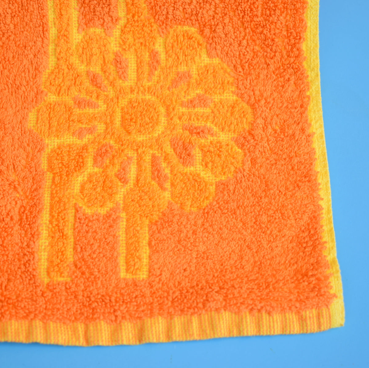 Vintage 1960s Cotton Bath Towels - Flower Power- Orange