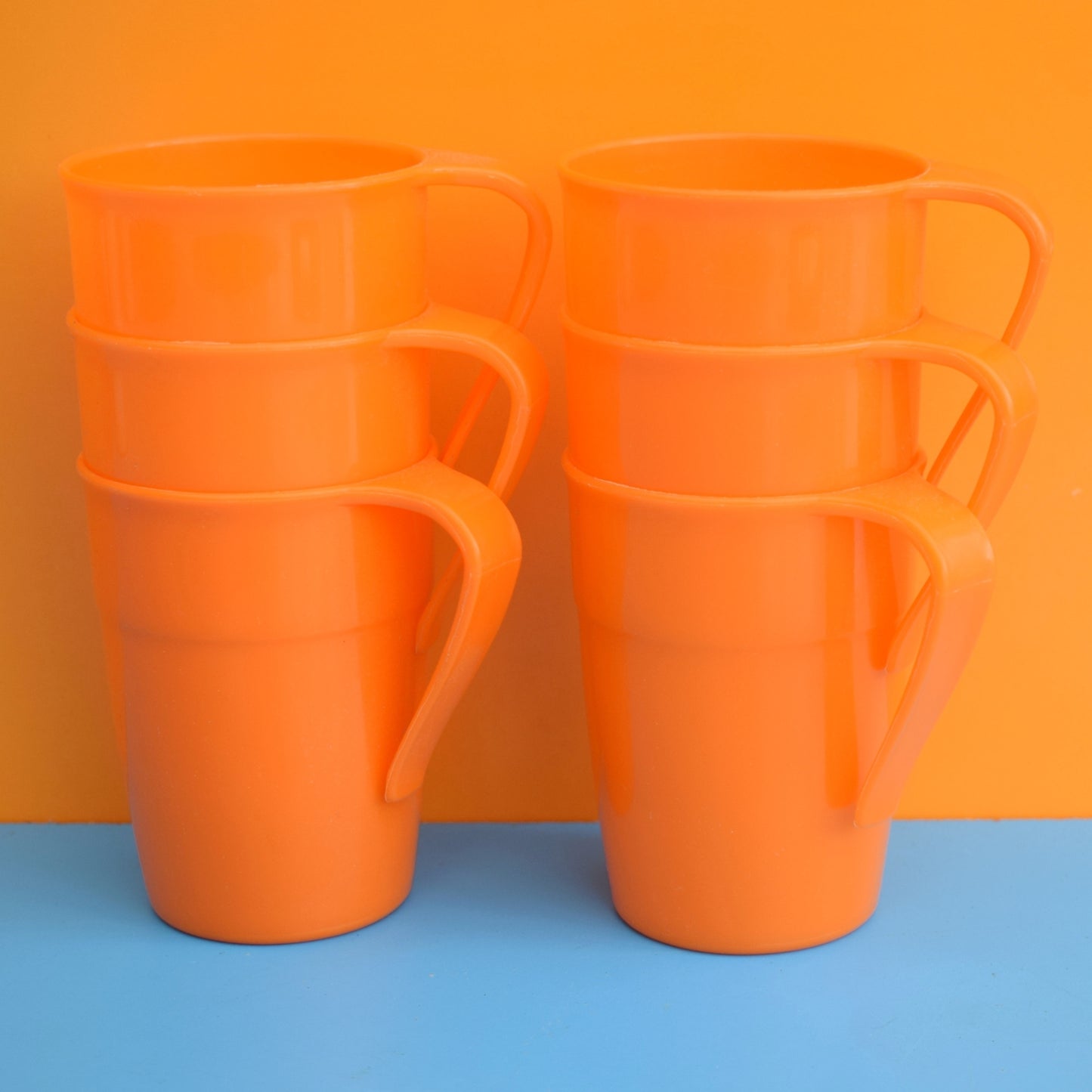 Vintage 1970s Stacking Plastic Mugs -Orange
