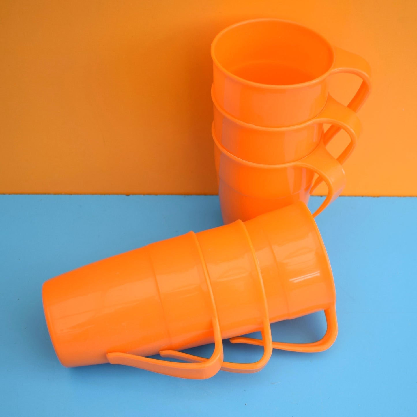 Vintage 1970s Stacking Plastic Mugs -Orange