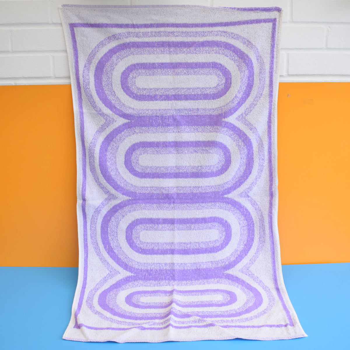 Vintage 1960s Cotton Bath Towels - Geometric - Purple