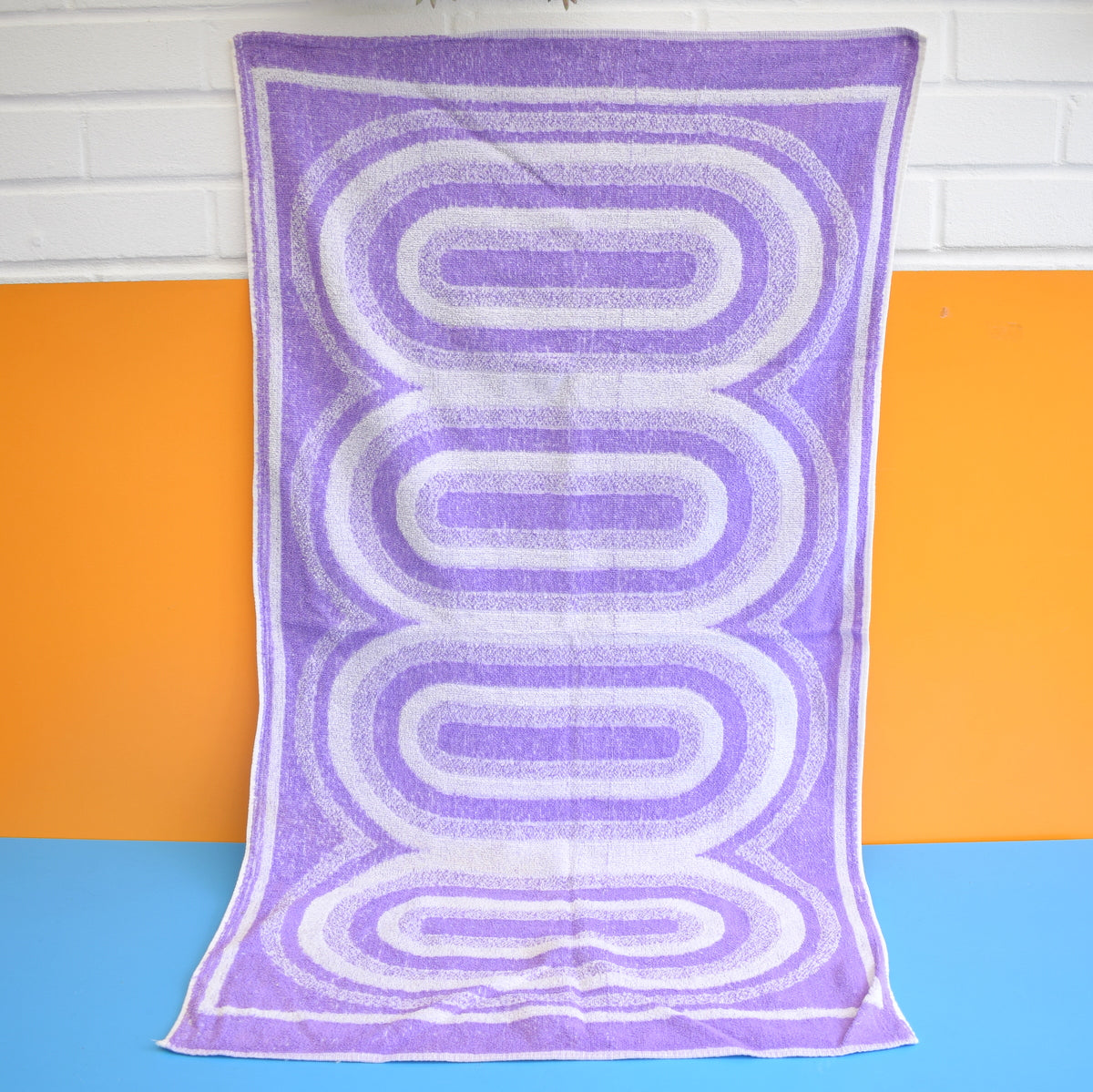 Vintage 1960s Cotton Bath Towels - Geometric - Purple