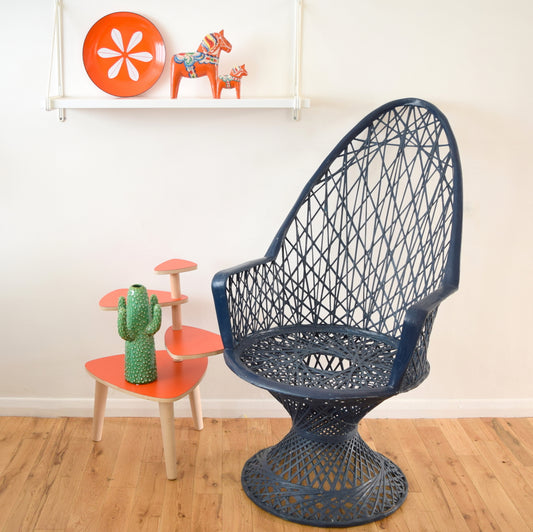 Vintage Fibreglass High Backed Strand Chair - Russell Woodard - Dark Blue