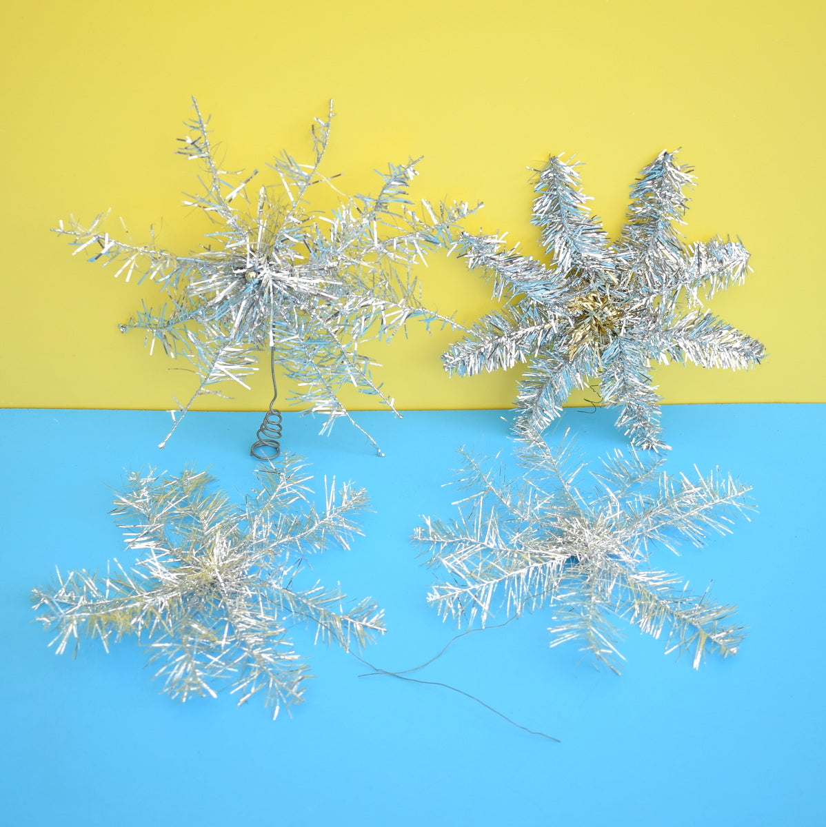 Vintage 1960s Tinsel Christmas Star Toppers - Silver