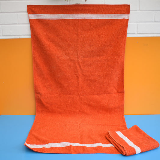 Vintage 1960s Cotton Bath Towel Set - Orange by Pineapple Retro