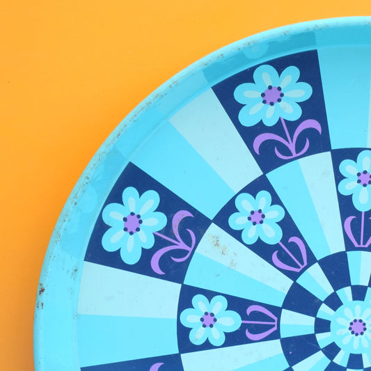 Vintage 1960s Round Geometric Metal Tray - Blue & Purple by Vintage