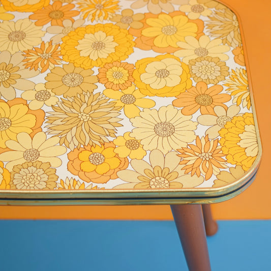 Vintage 1960s Small Table - Flower Power - Yellow by Pineapple Retro