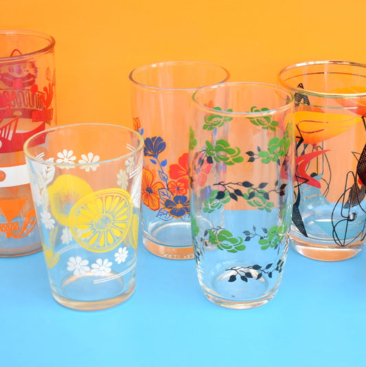 Vintage 1950s Mixed Drinking Glasses - Great Patterns by Vintage
