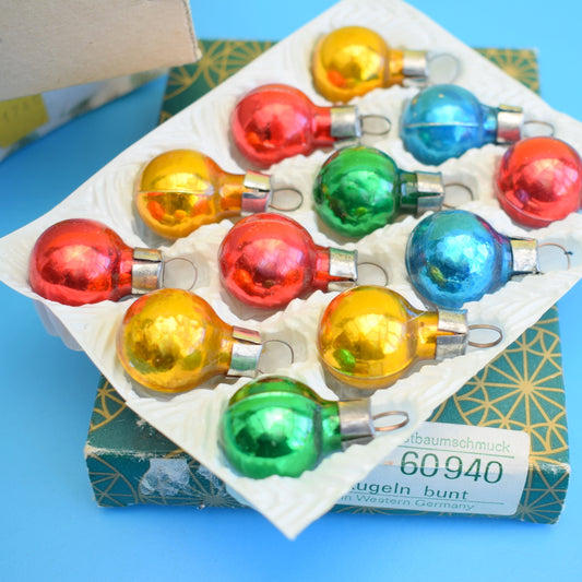 Vintage Small / Tiny 1970s Glass German Christmas Baubles / Decorations - Boxed