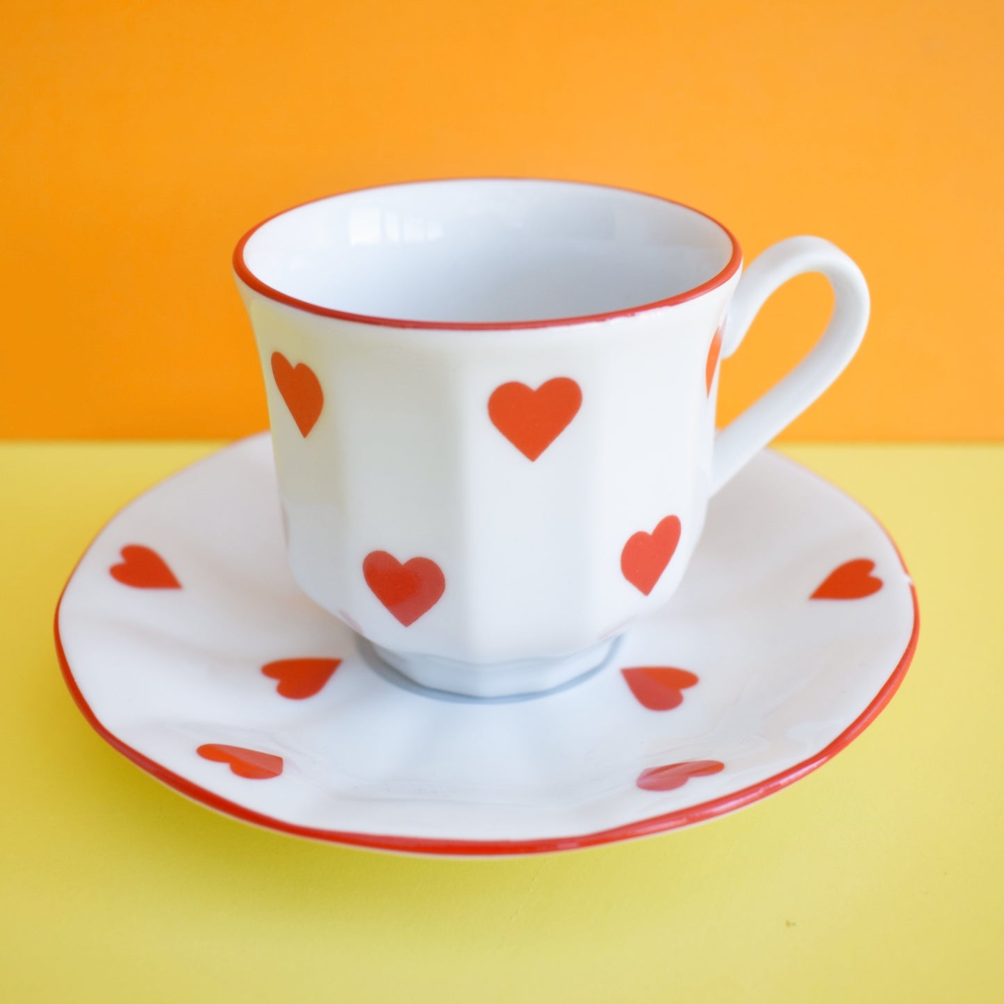 Vintage 1980s Coffee Cup & Saucer- Hearts by Vintage