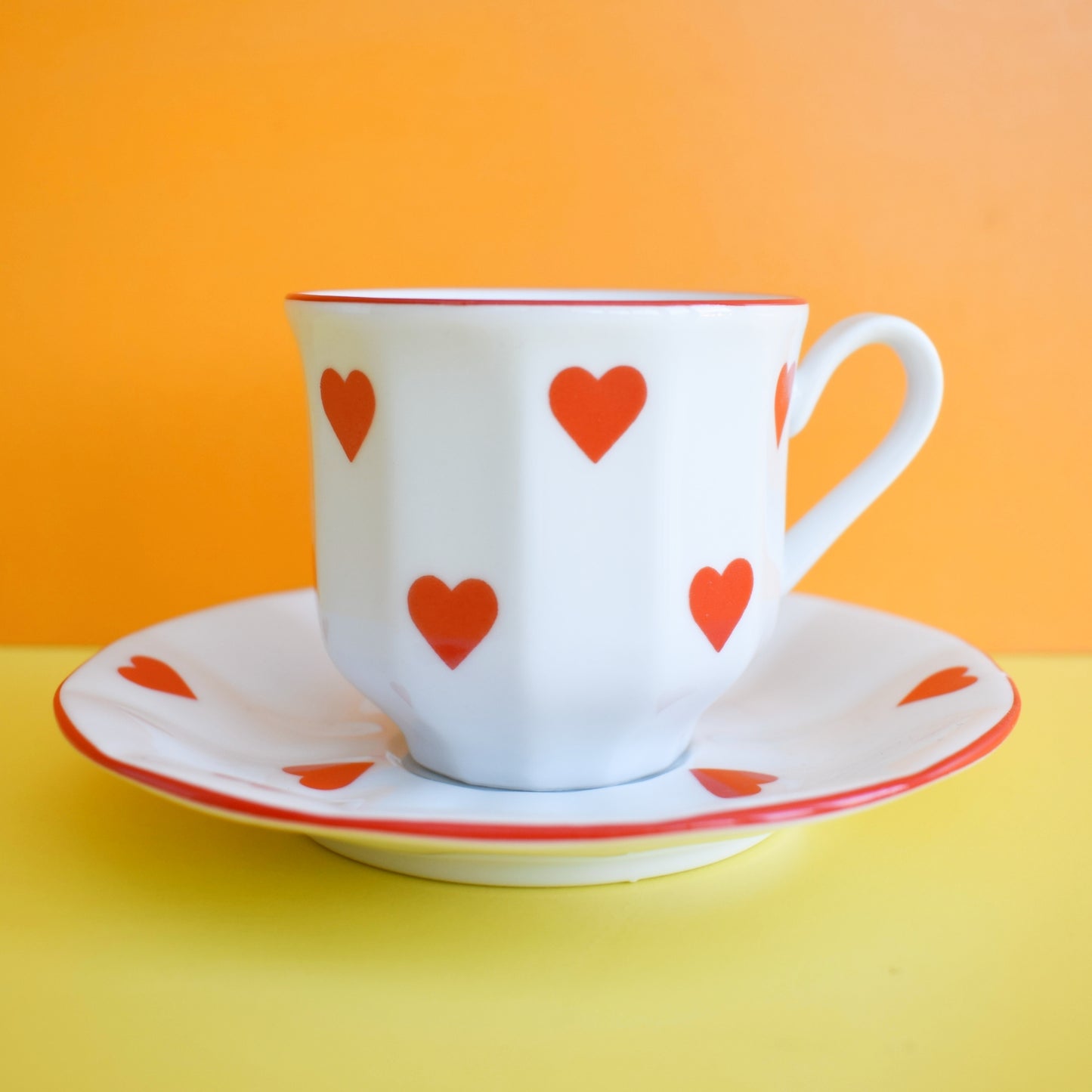Vintage 1980s Coffee Cup & Saucer- Hearts