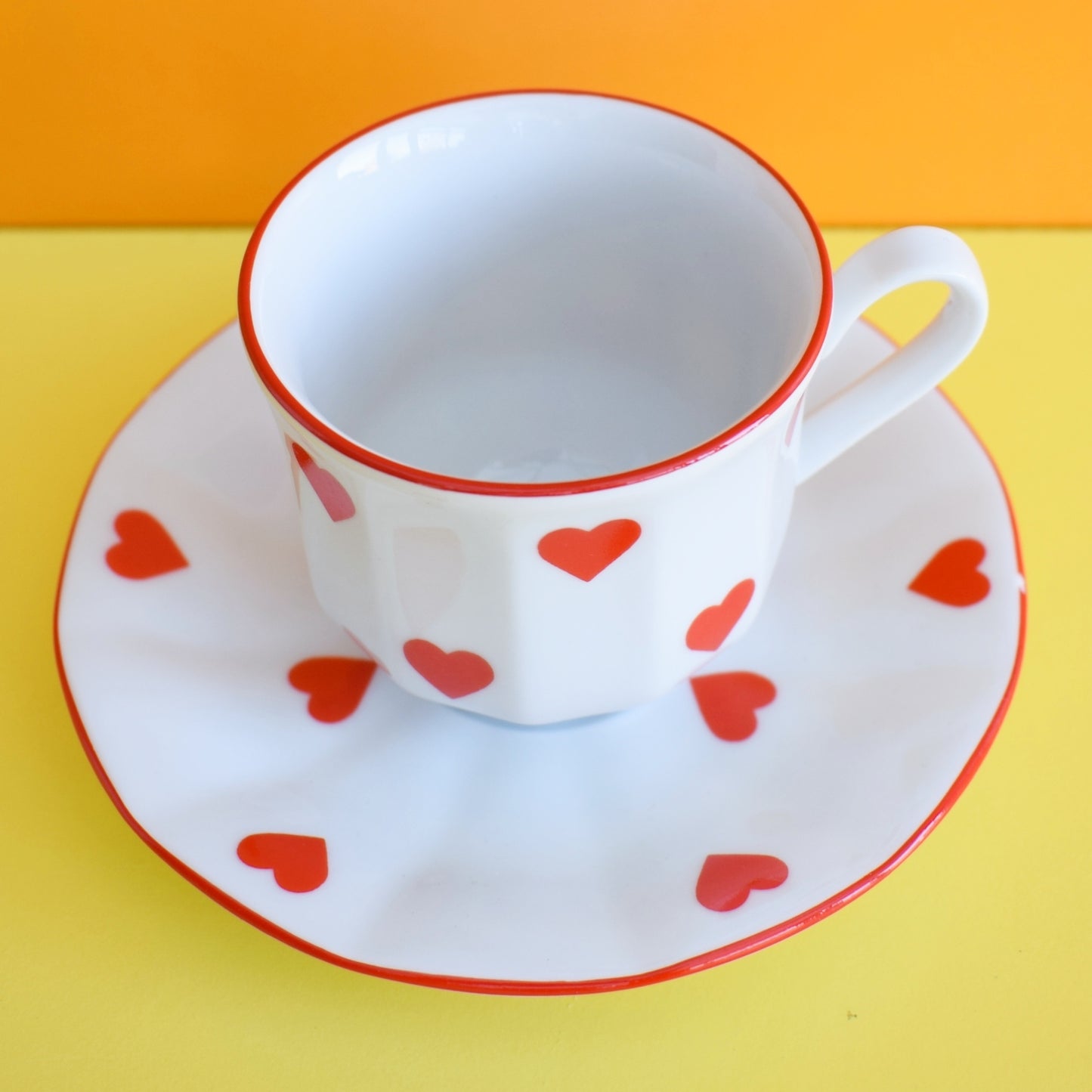 Vintage 1980s Coffee Cup & Saucer- Hearts by Vintage
