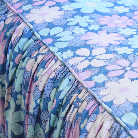 Vintage 1960s Double Bed Cover - Flower Power Barkcloth - Purple & Blue