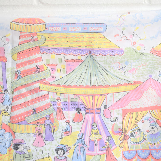 Vintage 1970s Sheet / Fabric - Fairground Print - Pastel by Vintage