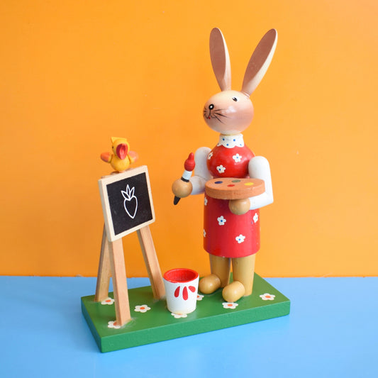 Vintage 1980s Wooden Painted Rabbit Artist by Vintage