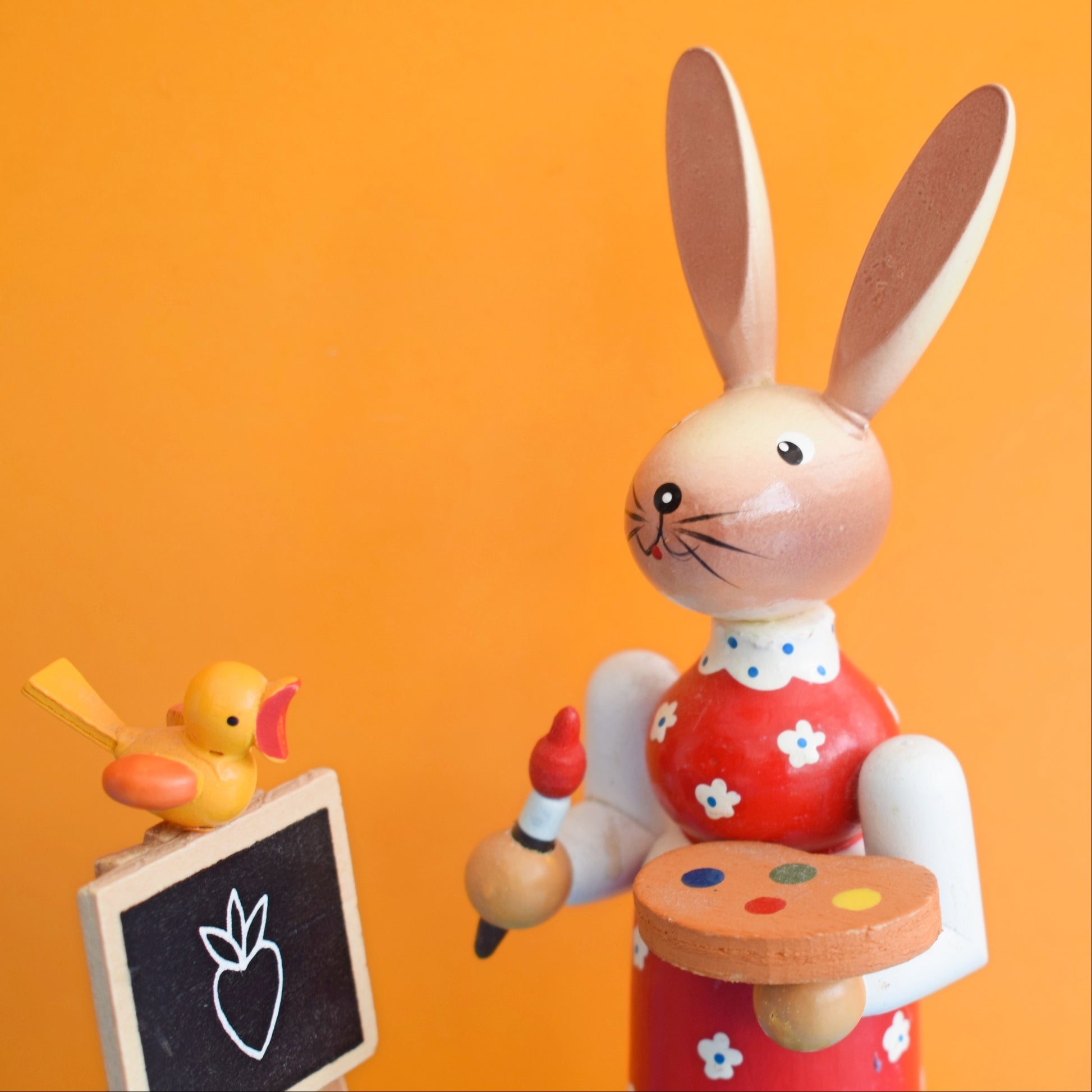 Vintage 1980s Wooden Painted Rabbit Artist by Vintage