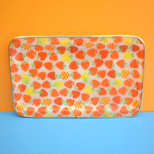 Vintage 1960s Small Fibreglass Tray - Strawberries- Orange by Vintage