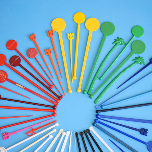 Vintage 1970s Drink Stirrers / Sticks - Rainbow by Pineapple Retro