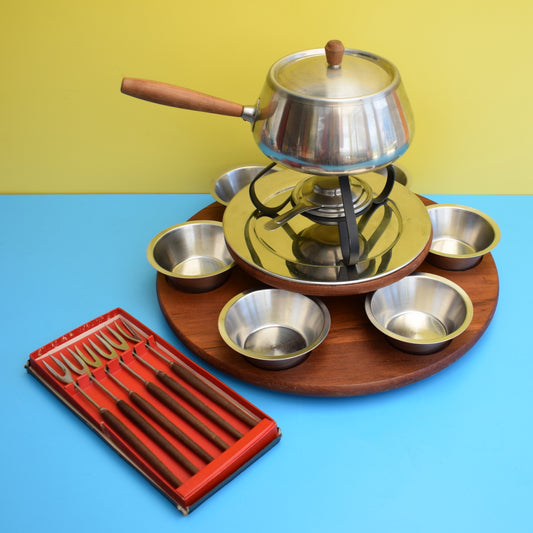 Vintage 1960s Fondue Set Teak / Stainless Steel - Japan by Vintage