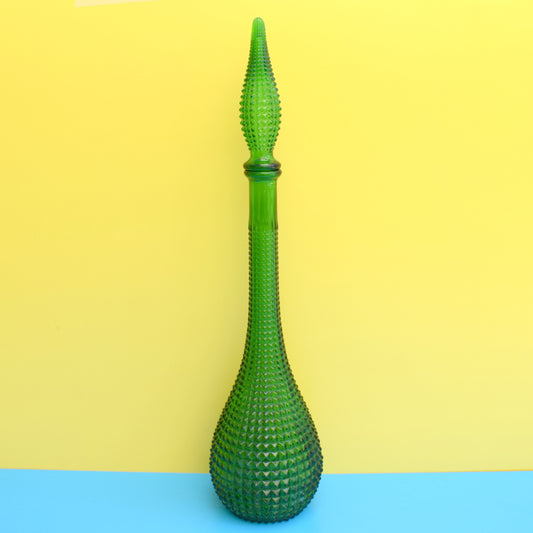 Vintage Italian 1960s Glass Hobnail Genie Bottle - Green by Pineapple Retro