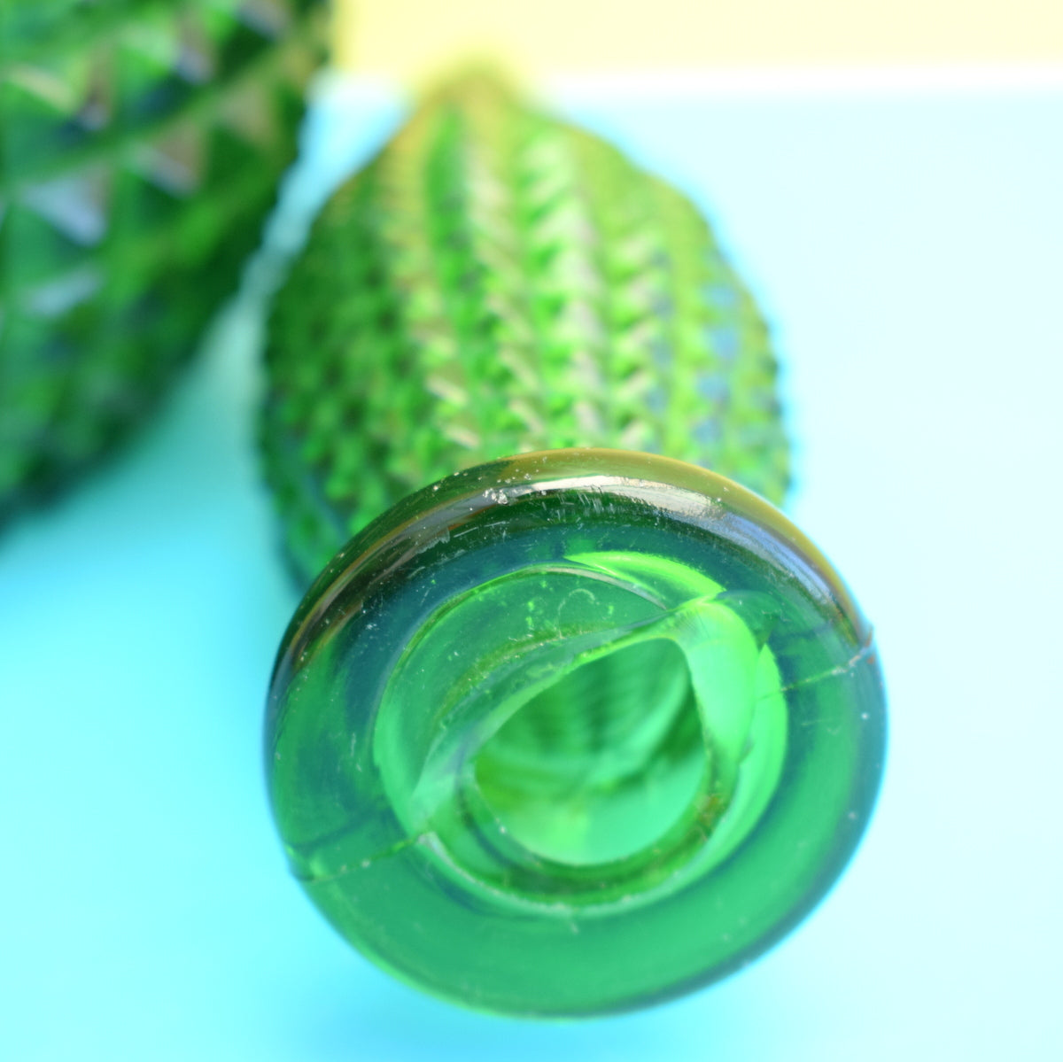 Vintage Italian 1960s Glass Hobnail Genie Bottle - Green