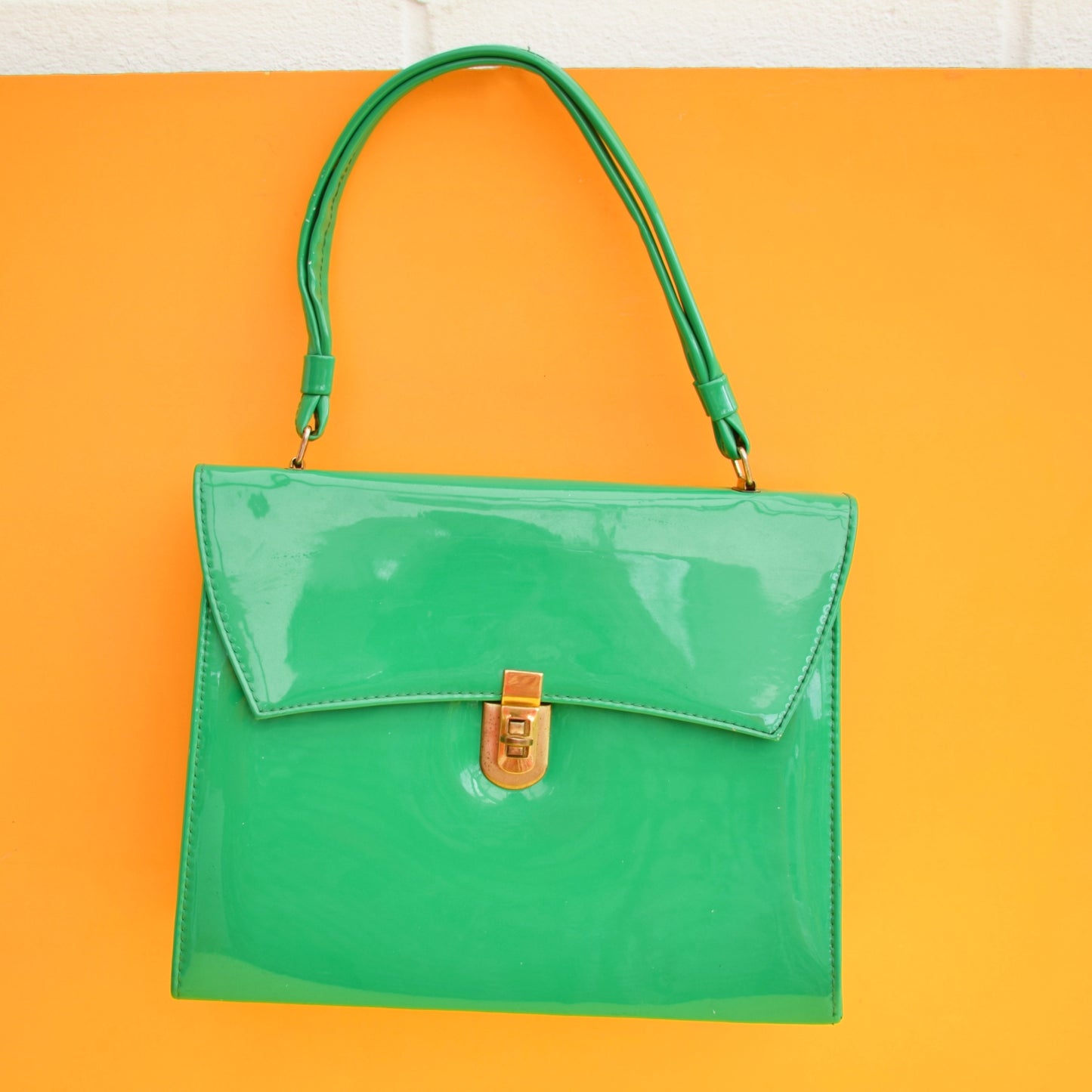 Vintage 1960s Patent Handbag - Emerald Green