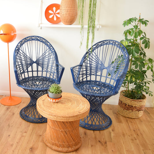 Vintage Fibreglass Strand Arm Chair Pair - Russell Woodard - Dark Blue