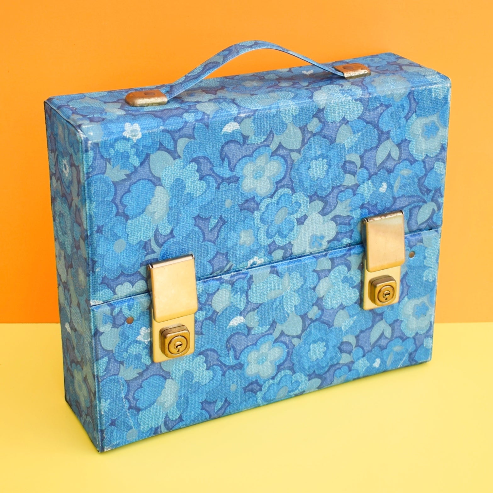 Vintage 1970s Cassette Case - Blue Flower by Vintage