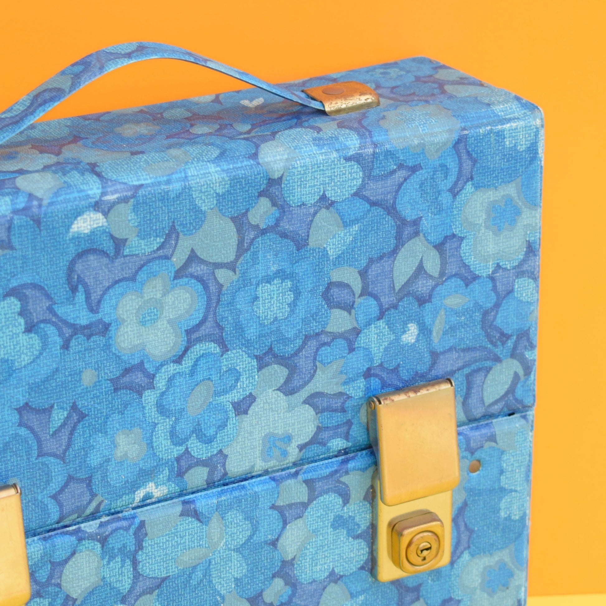 Vintage 1970s Cassette Case - Blue Flower by Vintage