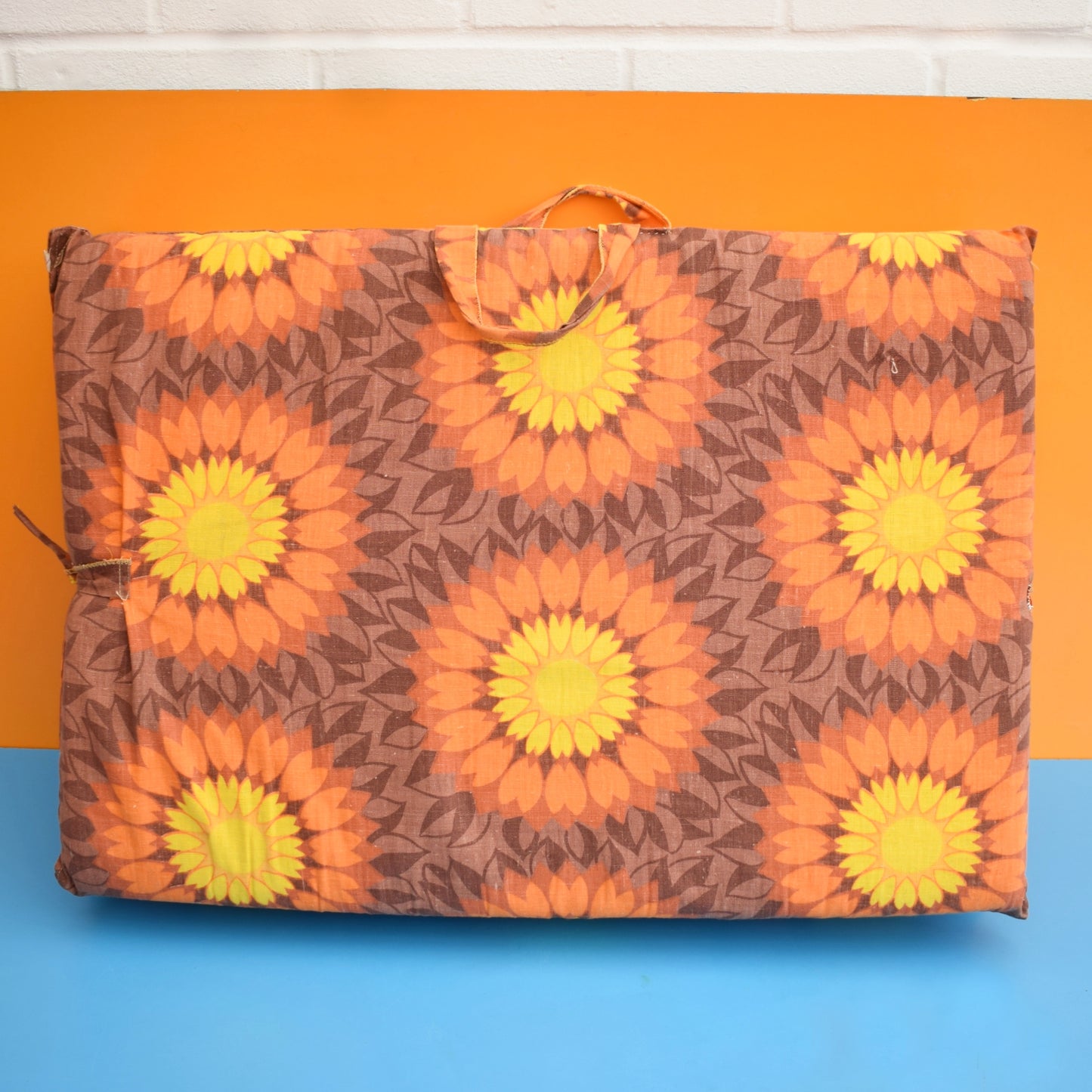 Vintage 1960s Long Folding Cushion - Orange Flower