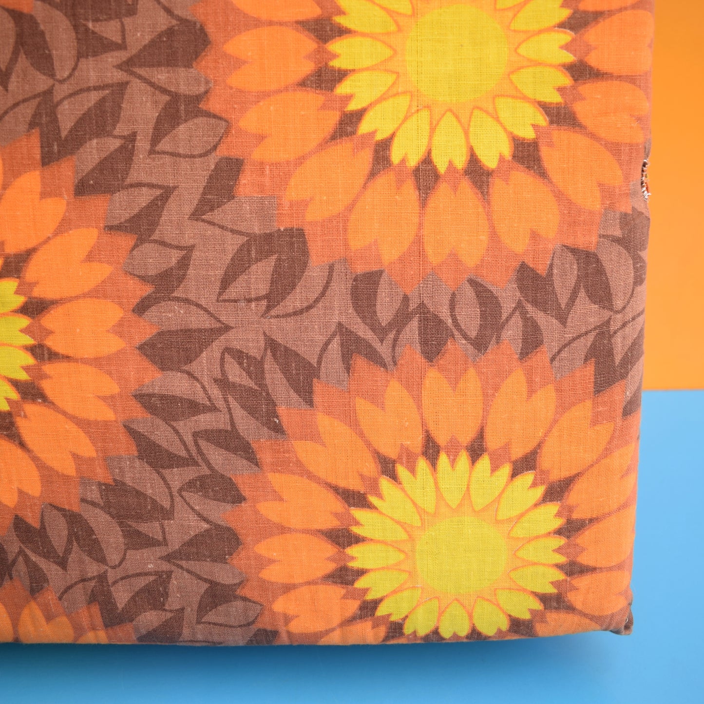 Vintage 1960s Long Folding Cushion - Orange Flower