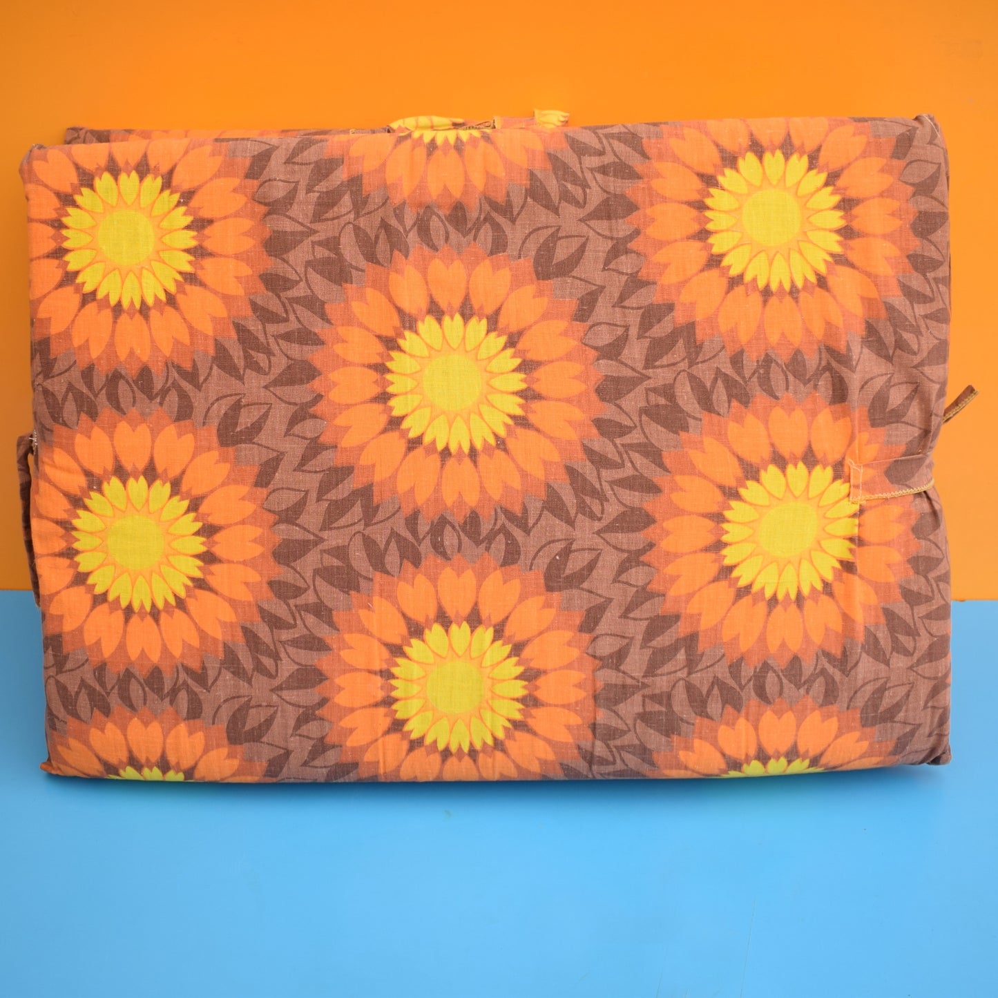 Vintage 1960s Long Folding Cushion - Orange Flower