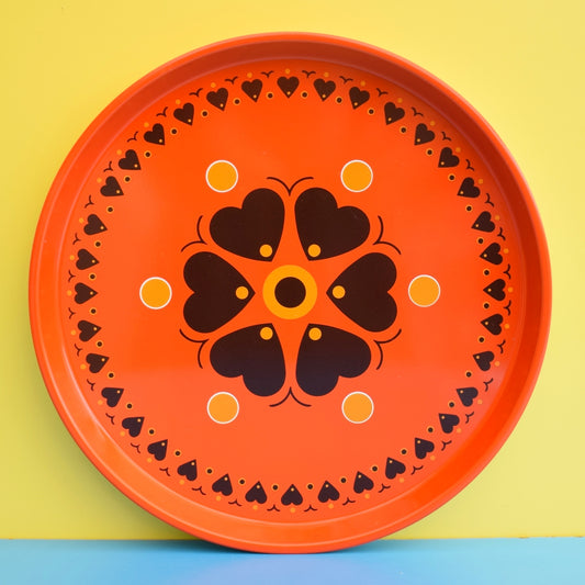Vintage 1970s Round Metal Tray - Orange by Vintage